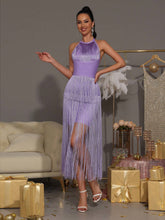 Modphy New Ladies' Sexy Solid Color Halter Backless Tassel Sleeveless Dress, Women's Party Formal Dress